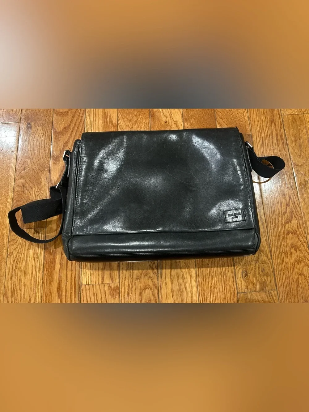 Jack Spade Black Leather Messenger Bag‎ Crossbody Laptop Briefcase Work Travel